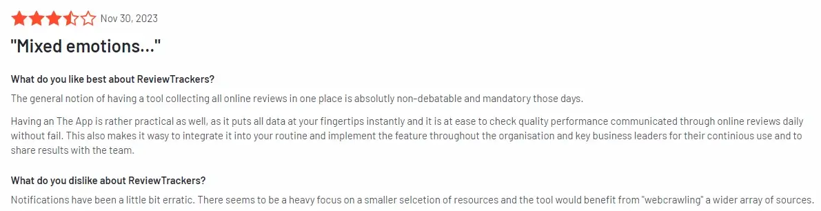 Customer feedback about ReviewTrackers