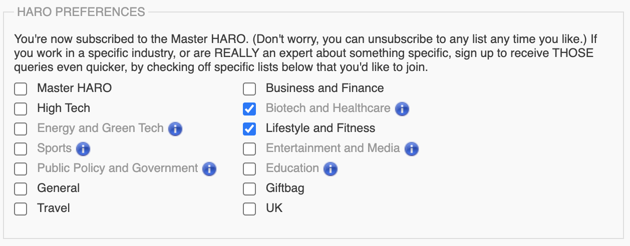 HARO Account Details