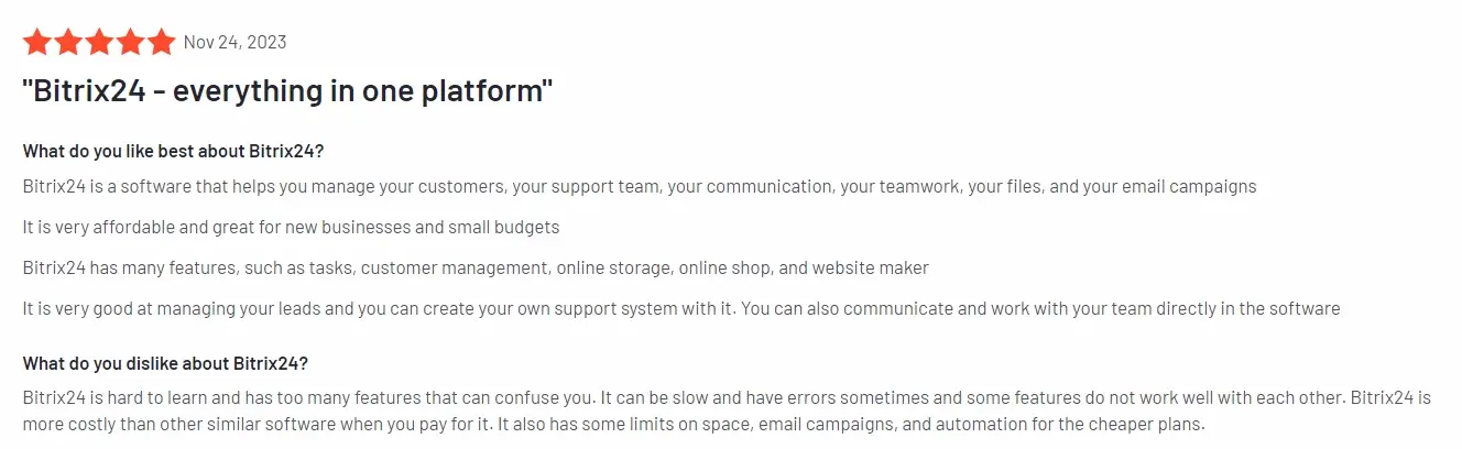 User Review of Bitrix24